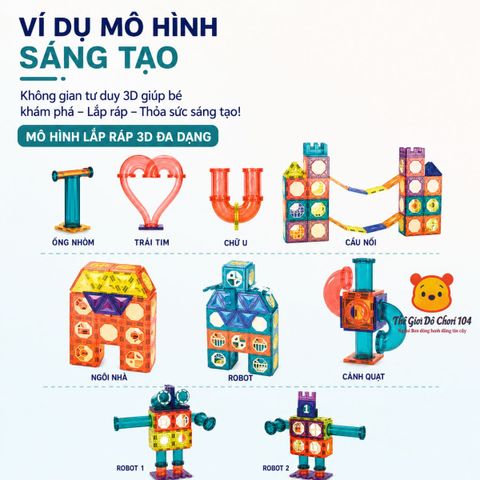 Bộ xếp hình nam châm ánh sáng Colorful Magnetic 131 chi tiết phát triển tư duy Stem Thế giới đồ chơi 1104