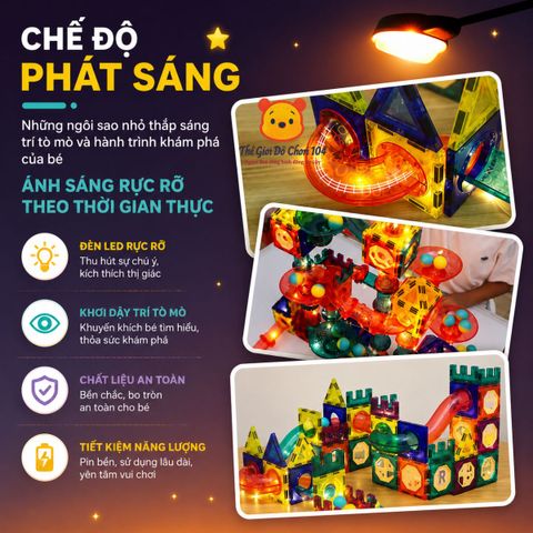 Bộ xếp hình nam châm ánh sáng Colorful Magnetic 131 chi tiết phát triển tư duy Stem Thế giới đồ chơi 1104
