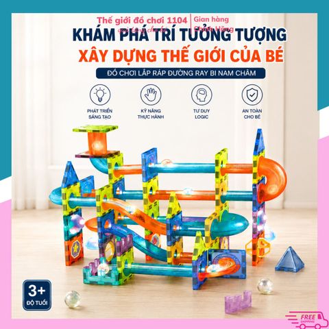 Bộ xếp hình nam châm ánh sáng Colorful Magnetic 131 chi tiết phát triển tư duy Stem Thế giới đồ chơi 1104