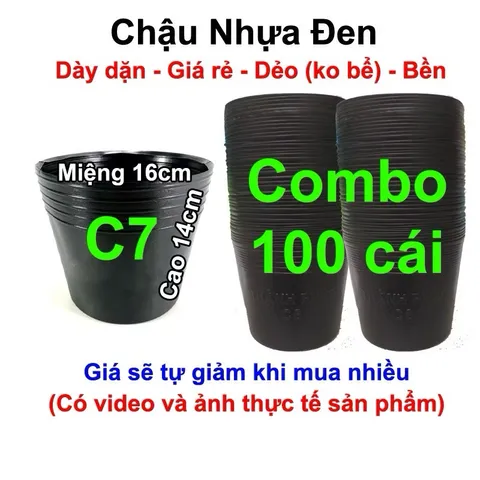 Combo 100 Chậu nhựa trồng Hoa, Cây cảnh C7 (16x14cm)