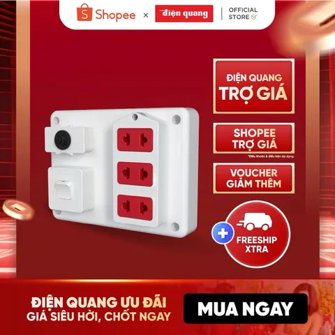 Ổ cắm Điện Quang ĐQ ESK 32 SW (3 lỗ 1 công tắc, có nắp che an toàn, màu trắng, không dây) chính hãng