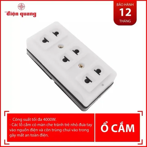 Ổ cắm Điện Quang ĐQ ESK 32 SW (3 lỗ 2 chấu, có nắp che an toàn, màu trắng, không dây) chính hãng