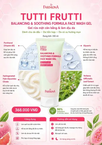Sữa rửa mặt Farmona Tutti Frutti Balancing & Soothing Formula face wash gel 150ml [hàng nhập khẩu]