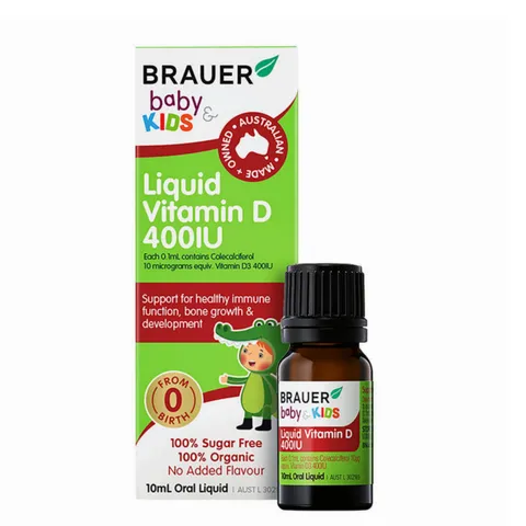 Brauer Baby & Kids Liquid Vitamin D3 400 IU |10 mL| dạng giọt - Nâng cao hệ miễn dịch & Tăng cường sức khỏe cho tổ chức cơ/xương [S/P Chuẩn Úc]