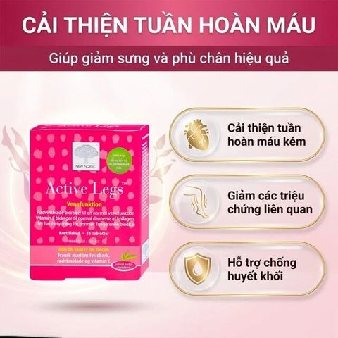 Viên uống hỗ trợ điều triị suy giãn tĩnh mạch chân Active Legs New Nordic (15 viên)