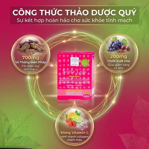 Viên uống hỗ trợ điều triị suy giãn tĩnh mạch chân Active Legs New Nordic (15 viên)
