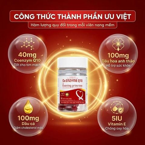 Viên uống hỗ trợ tốt cho tim mạch, giảm cholesterol máu Co Enzyme Q10 & Evening primrose (30 viên)