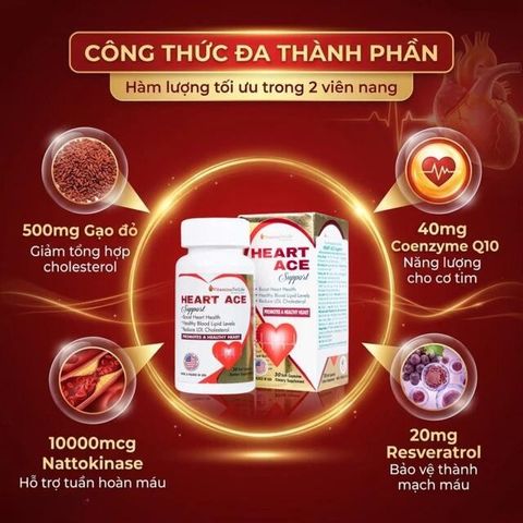 Viên uống hỗ trợ sức khỏe tim mạch, ổn định nhịp tim Heart Ace Support Vitamins For Life (30 viên)