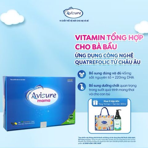 Avisure Mama Vitamin tổng hợp cho bà bầu, sau sinh, acid folic thế hệ thứ 4 từ Châu Âu Hộp 60v