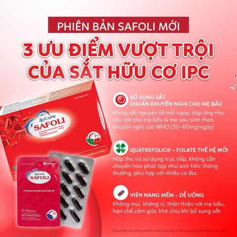 Sắt Hữu Cơ Bổ Sung 5MTHF Sắt Avisure Safoli New Cho Bà Bầu & Sau Sinh