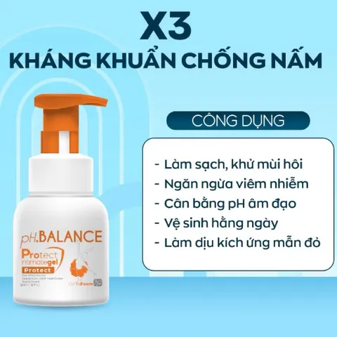 Bọt Vệ Sinh Nữ ph.BALANCE Protect Intimate Gel Làm Sạch Khử Mùi Hôi Cân Bằng Ph