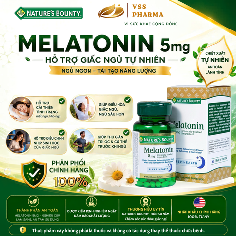 Viên uống Hỗ trợ giấc ngủ  Nature's Bounty Melatoni n (60 viên) giúp ngủ sâu giấc, thư giãn giảm căng thẳng