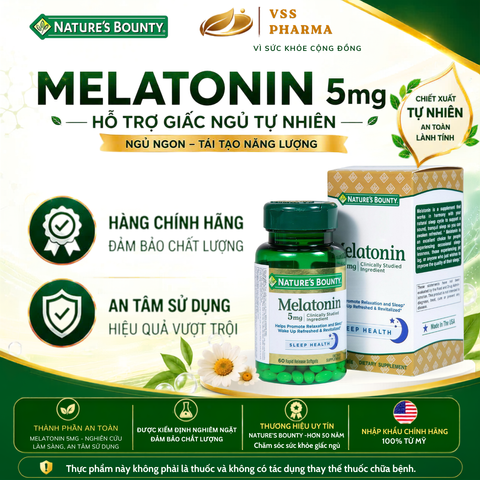 Viên uống Hỗ trợ giấc ngủ  Nature's Bounty Melatoni n (60 viên) giúp ngủ sâu giấc, thư giãn giảm căng thẳng