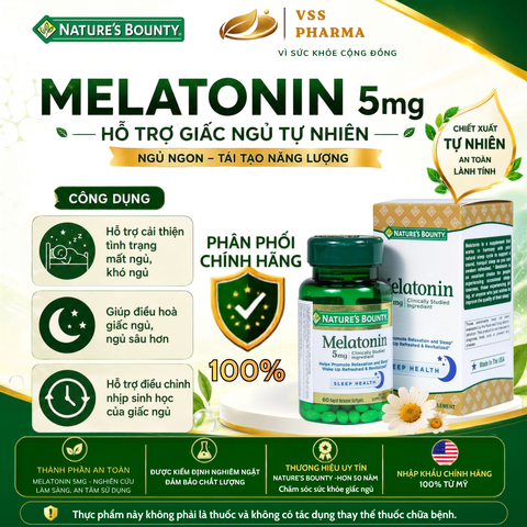 Viên uống Hỗ trợ giấc ngủ  Nature's Bounty Melatoni n (60 viên) giúp ngủ sâu giấc, thư giãn giảm căng thẳng