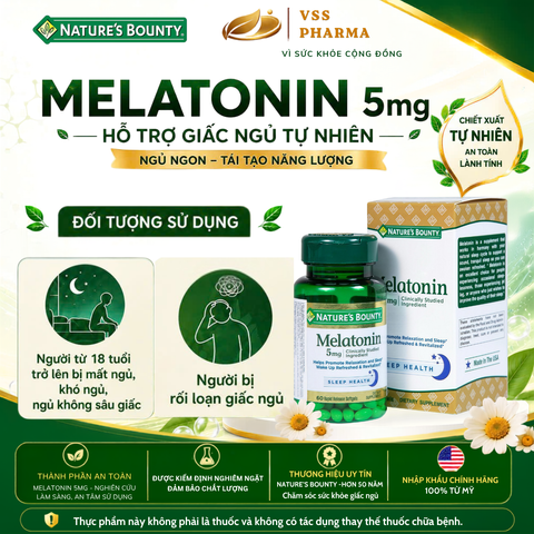 Viên uống Hỗ trợ giấc ngủ  Nature's Bounty Melatoni n (60 viên) giúp ngủ sâu giấc, thư giãn giảm căng thẳng