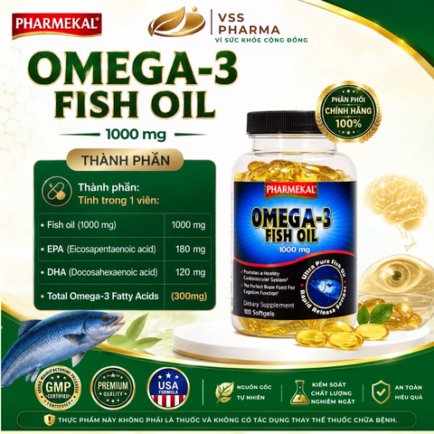 Viên uống Dầu cá  Pharmekal omega 3 fish oil 1000mg - Hỗ trợ trí não và thị lực (H100 viên)