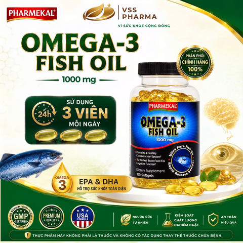 Viên uống Dầu cá  Pharmekal omega 3 fish oil 1000mg - Hỗ trợ trí não và thị lực (H100 viên)
