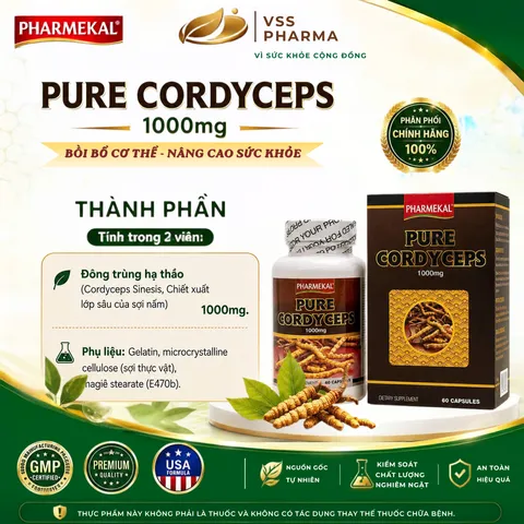 Viên uống Đông Trùng Hạ Thảo Pharmekal - Tăng cường sức khỏe, hỗ trợ sức đề kháng (H60 viên)