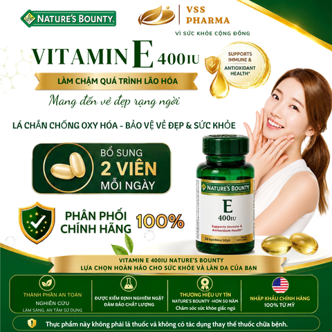 Thực phẩm bảo vệ sức khỏe Vitamin E 400UI Nature's Bounty (lọ 30 viên)