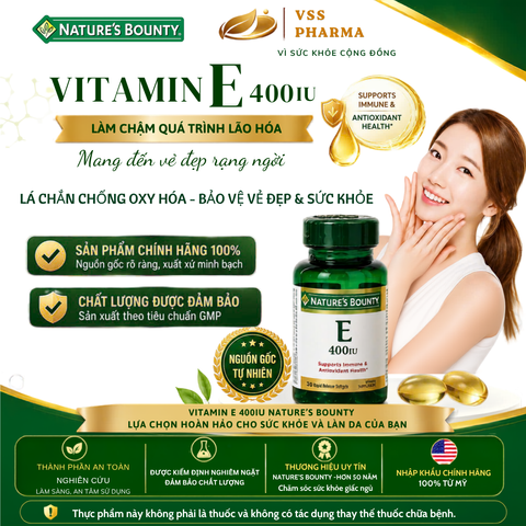 Thực phẩm bảo vệ sức khỏe Vitamin E 400UI Nature's Bounty (lọ 30 viên)