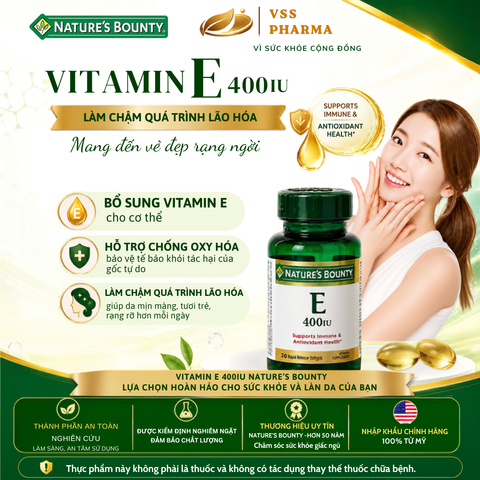 Thực phẩm bảo vệ sức khỏe Vitamin E 400UI Nature's Bounty (lọ 30 viên)