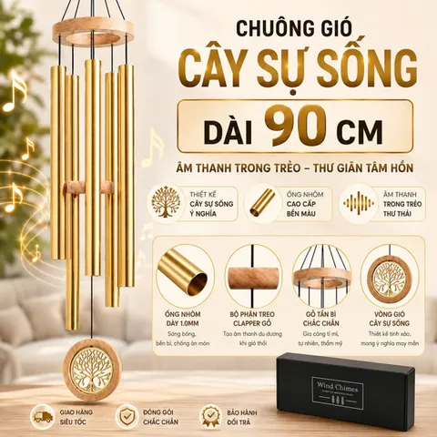 Chuông gió trang trí, bằng nhôm, mã hàng DHY600, kích thước 32-33 inch, dùng treo trang trí sân vườn/nhà cửa, mới 100%