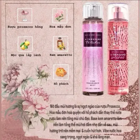 Xịt thơm body mist bath and body works chai cao 236ml A thousand Wish 792727