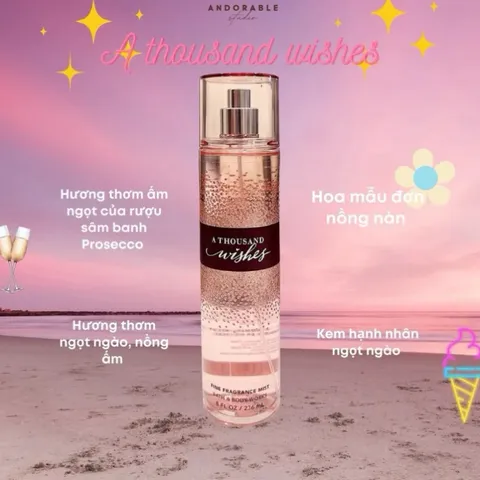 Xịt thơm body mist bath and body works chai cao 236ml A thousand Wish 792727