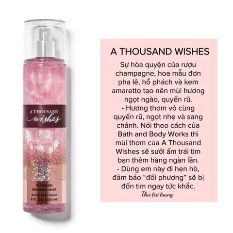 Xịt thơm body mist bath and body works chai cao 236ml A thousand Wish 792727