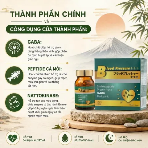 Viên uống hỗ trợ giảm nguy cơ cao huyết áp do mỡ máu cao Blood Pressure+++ Jpanwell (60 viên)