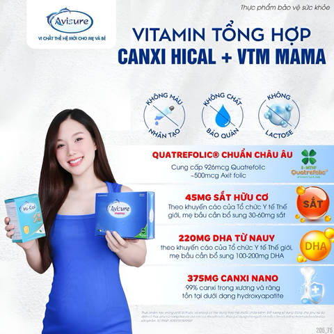 TPBVSK Bộ đôi Canxi Hical và Vitamin tổng hợp Avisure Mama đủ sắt, canxi, DHA cho bà bầu, sau sinh