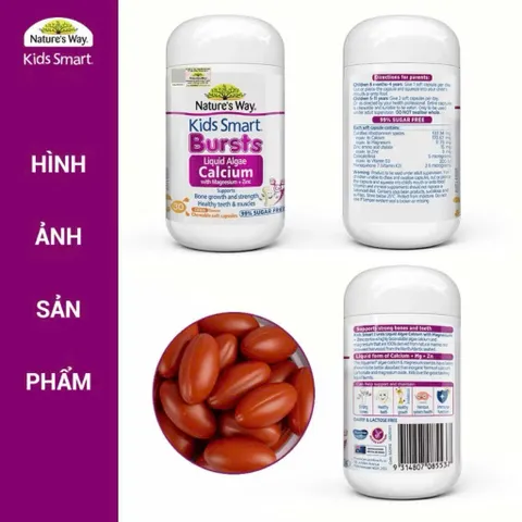 (Úc) Canxi Tảo Đỏ Nature's Way Kids Smart Burst Calcium Cho Bé Từ 6 Tháng Chính Hãng Hỗ Trợ Phát Triển Xương, Răng, Chiều Cao