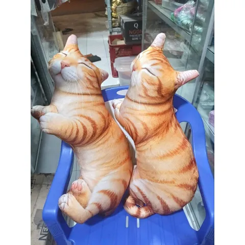 Gối ôm 3D hình mèo mướp màu cam (gối ôm thú bông) size 60cm
