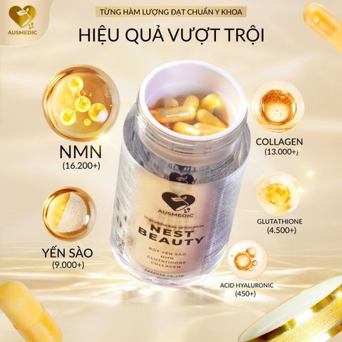 Viên Uống Yến Sào Trẻ Hóa Da Đa Tầng Nest Beauty - Công Thức Úc, Bổ Sung Collagen, Glutathione, Dưỡng Da Từ Gốc Rễ, 90 Viên/Hộp