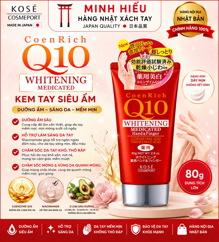 Kem Dưỡng Da Tay Kose CoenRich Q10 Whitening 80g Nhật Bản Giúp Tay Mềm Mịn, Căng Ẩm, Hỗ Trợ Sáng Da