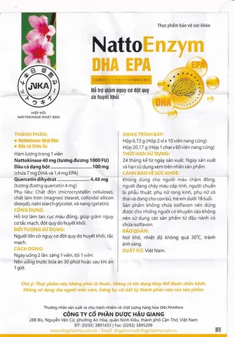 Viên uống NattoEnzym DHA EPA DHG Pharma hỗ trợ giảm nguy cơ đột quỵ do huyết khối (2 vỉ x 10 viên)