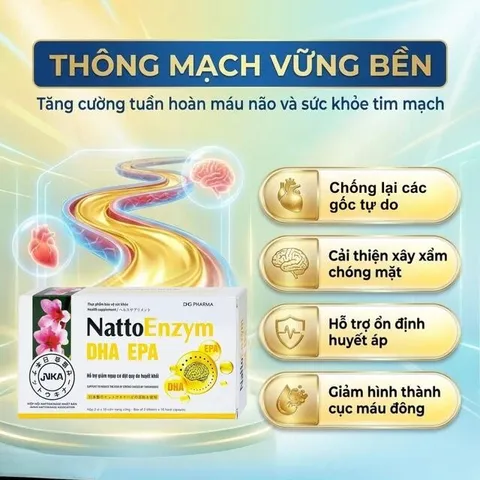 Viên uống NattoEnzym DHA EPA DHG Pharma hỗ trợ giảm nguy cơ đột quỵ do huyết khối (2 vỉ x 10 viên)