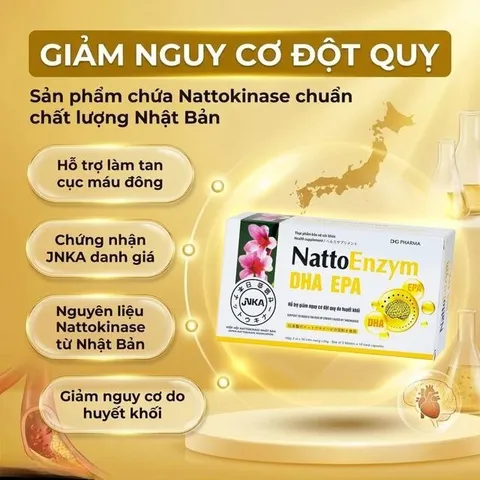Viên uống NattoEnzym DHA EPA DHG Pharma hỗ trợ giảm nguy cơ đột quỵ do huyết khối (2 vỉ x 10 viên)