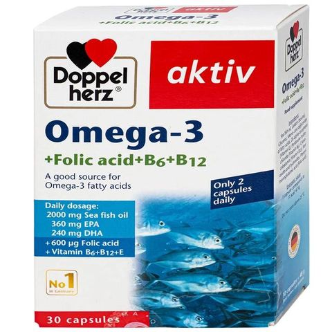 Viên uống hỗ trợ mạch máu khỏe mạnh Omega-3 + Folic acid + B6 + B12 (3 vỉ x 10 viên)