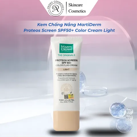 Kem Chống Nắng MartiDerm Proteos Screen SPF50+ Color Cream Light-Chống nắng màu nền Mềm Mại và Bảo Vệ Da Chống Tia UV 40ml