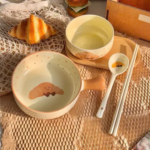 set bát đĩa sứ 5 món họa tiết bánh mì – xinh xắn cho mọi gian bếp