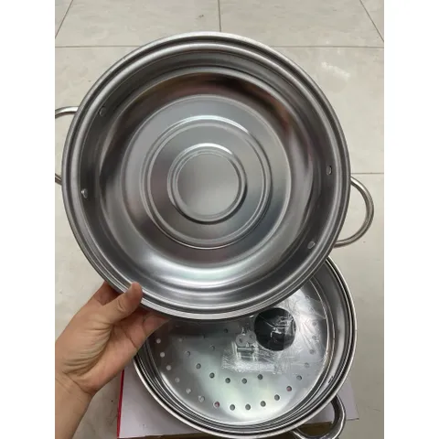 (Thanh lí xả kho) Nồi hấp inox 2 tầng 28cm nắp kính dùng  được mọi loại bếp đa năng , tiện lợi