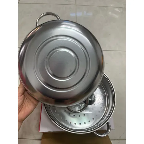 (Thanh lí xả kho) Nồi hấp inox 2 tầng 28cm nắp kính dùng  được mọi loại bếp đa năng , tiện lợi