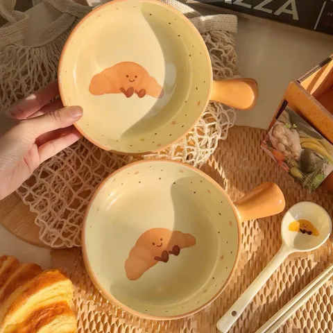 set bát đĩa sứ 5 món họa tiết bánh mì – xinh xắn cho mọi gian bếp