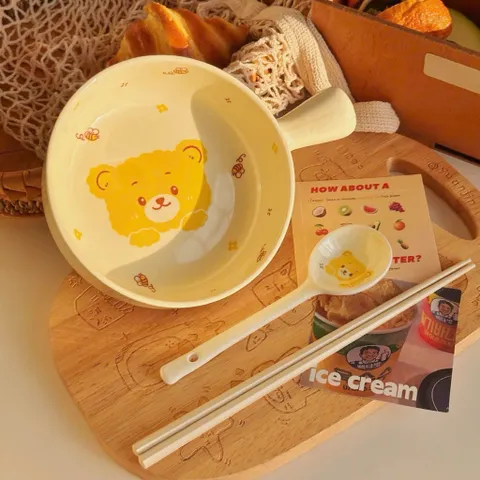 set bát sứ có tay cầm 4 món hình gấu – xinh xắn cho mọi bữa ăn