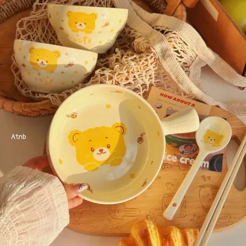 set bát sứ có tay cầm 4 món hình gấu – xinh xắn cho mọi bữa ăn