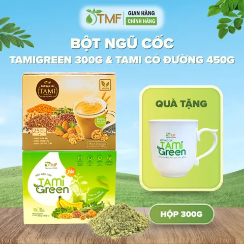 [Tặng ly sứ] Combo Hộp bột ngũ cốc nảy mầm 450g Tami 25 gói ít ngọt & Bột ngũ cốc Tamigreen 300gTÂM MINH FOODS
