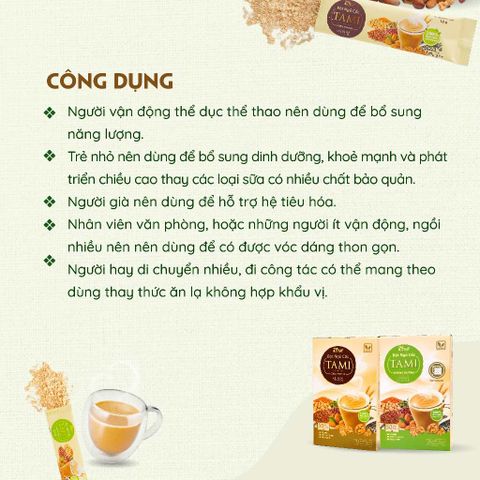 [Tặng ly sứ] Combo Hộp bột ngũ cốc nảy mầm 450g Tami 25 gói ít ngọt & Bột ngũ cốc Tamigreen 300gTÂM MINH FOODS