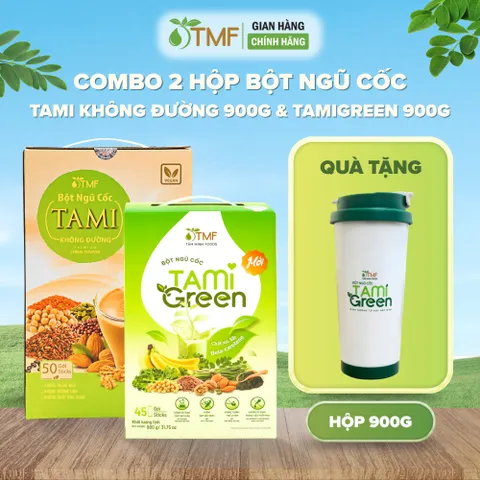 Combo 1 hộp Bột ngũ cốc nảy mầm 900g Tami 50 gói không đường và 1 hộp Bột ngũ cốc Tamigreen 900g TÂM MINH FOODS