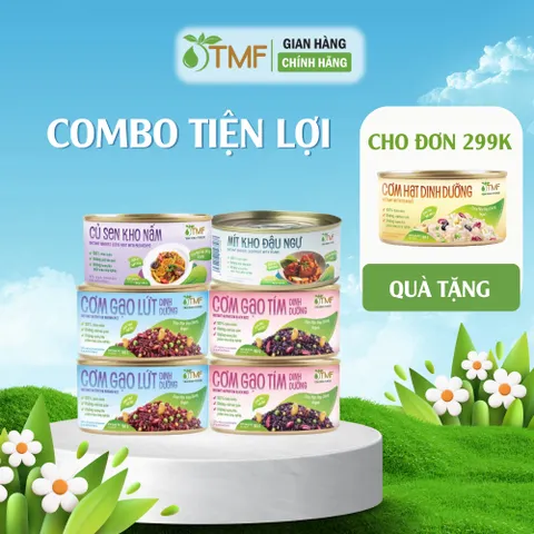 Combo 2 hộp cơm tím, 2 hộp cơm lứt, 1 hộp sườn chay sả ớt, 1 hộp đậu hũ sả ớt Tâm Minh Foods